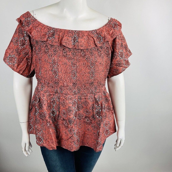 New Maurices Womans Sz 4X Plus Texas Rose Medallion Smocked Off The Shoulder NWT - Picture 2 of 7